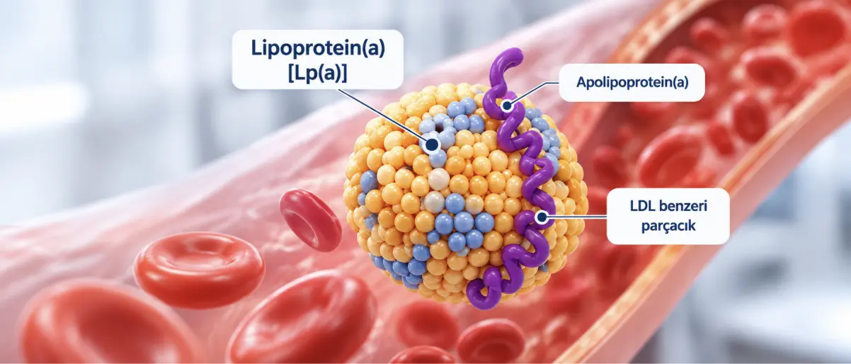 Lipoprotein(a) parçacığının LDL, ApoB ve Apolipoprotein(a) yapısı
